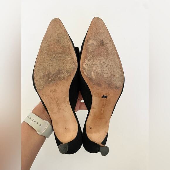 Manolo Blahnik Vintage Black Canvas White buckle pointed toe mules EU 41.5 - Picture 9 of 9